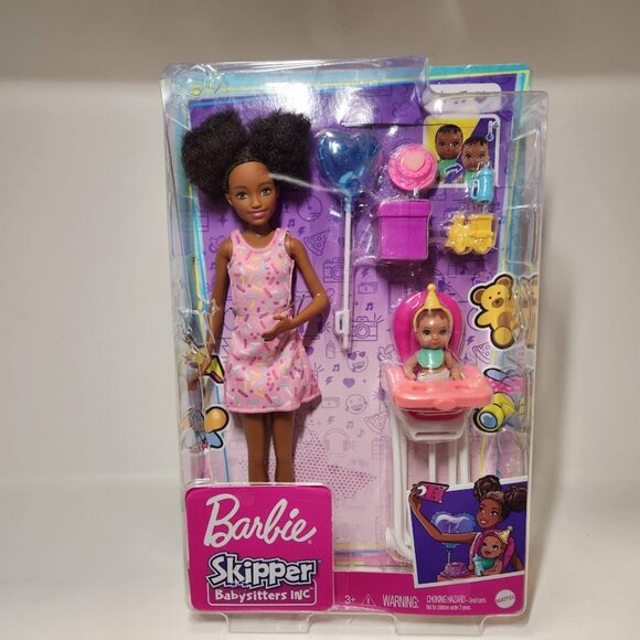 Barbie Skipper Babysitters Black Doll Set with Baby 10" High Chair Birthday Part - Picture 2 of 8